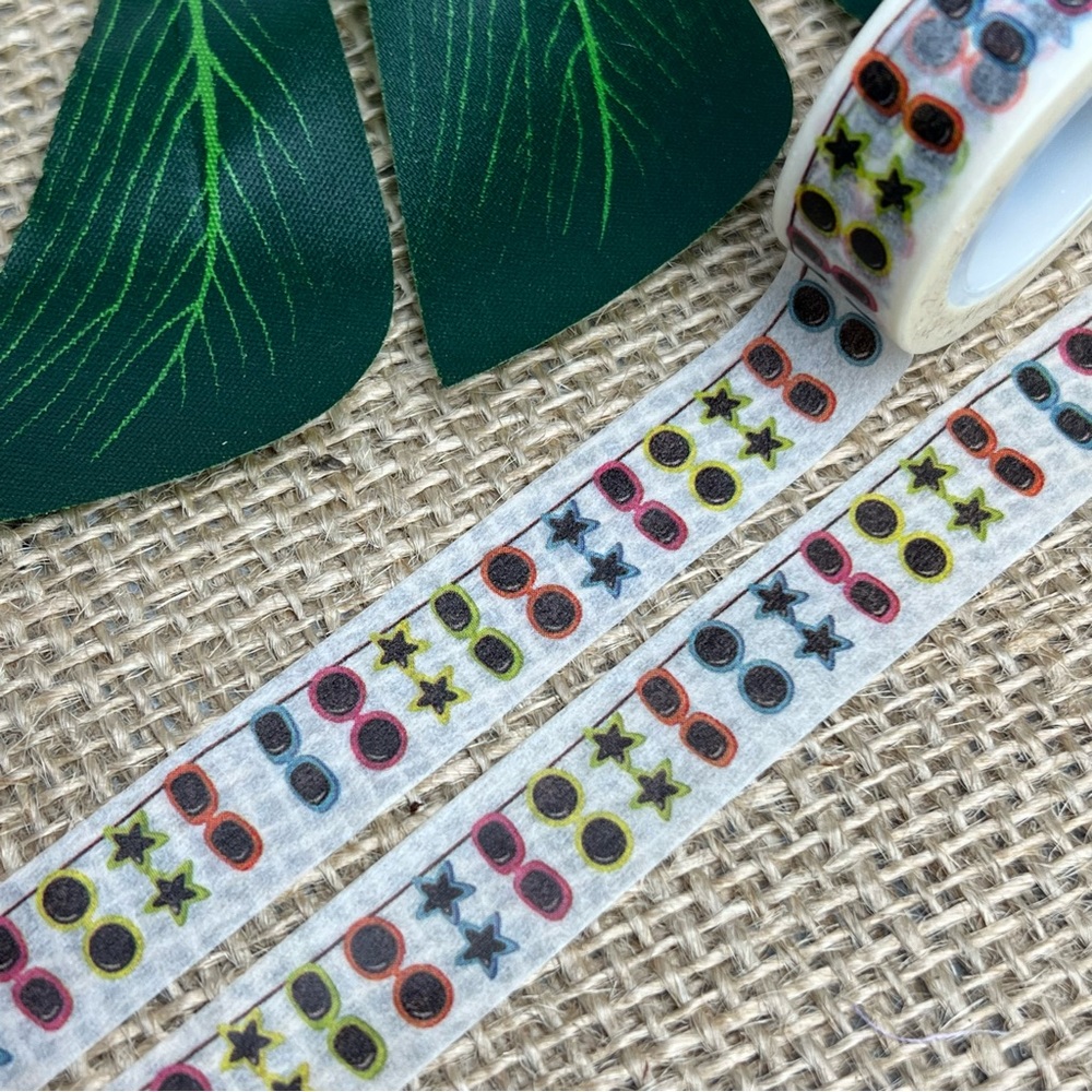 Retro Sunglasses Hanging From Banner, Summer, Washi Tape, 1 Roll